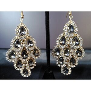 Sparkling Chandelier Crystal Dangle Earrings Gold Tone Glamour Statement